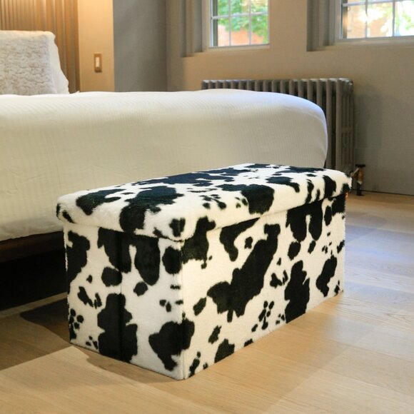 Go-Poufs Knock-Down Rectangular Faux Cowhide Storage Ottoman | 30"x15"x15" - Picture 6 of 8